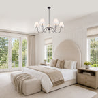 5-Light Matte Black Curved Iron Chandelier with White Fabric Shade - product image 14 | Zenvolit