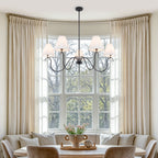 5-Light Matte Black Curved Iron Chandelier with White Fabric Shade - product image 15 | Zenvolit