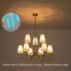 9-Light Modern Tiered Brass Chandelier Blue Fabric Shades Living Room