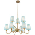 9-Light Modern Tiered Brass Chandelier Blue Fabric Shades Living Room