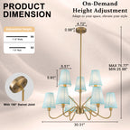 9-Light Modern Tiered Brass Chandelier Blue Fabric Shades Living Room