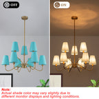 9-Light Modern Tiered Brass Chandelier Blue Fabric Shades Living Room
