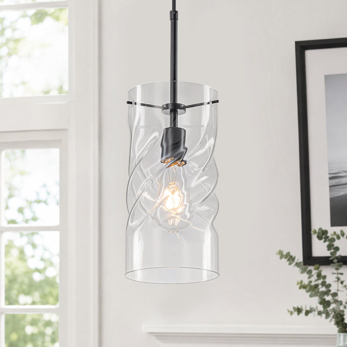 Modern Pendant Light Hanging Light Twisted Clear Textured Glass Shade - product image 3 | Zenvolit