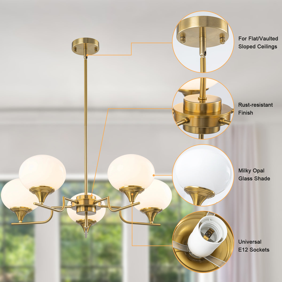 5 Light Glass Globe Chandelier Modern Pendant Light Kitchen Island