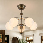 5 Light Milk White Glass Globe Chandelier Flush Mount Ceiling Light - product image 2 | Zenvolit