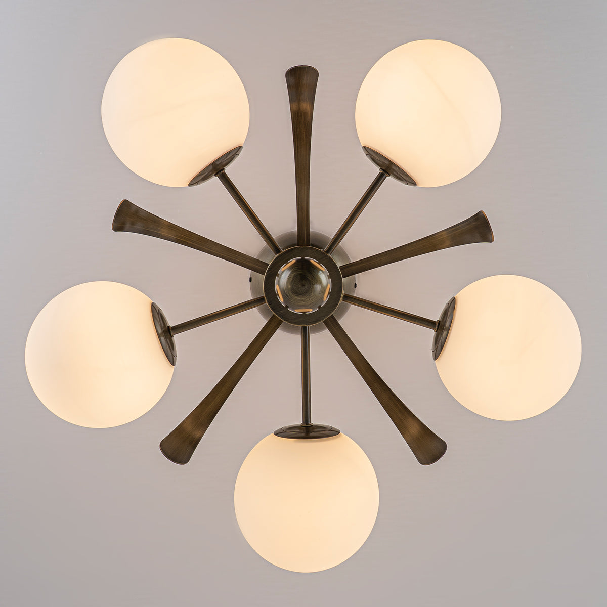 5 Light Milk White Glass Globe Chandelier Flush Mount Ceiling Light - product image 4 | Zenvolit