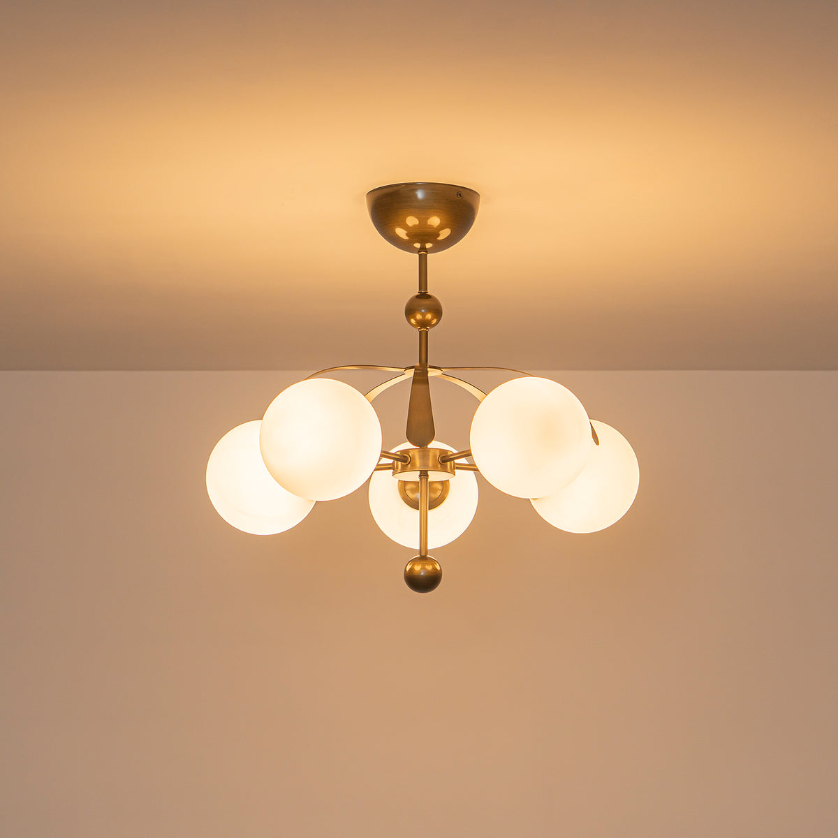 5 Light Milk White Glass Globe Chandelier Flush Mount Ceiling Light - product image 6 | Zenvolit