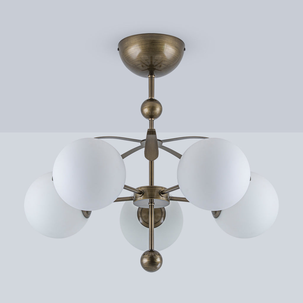 5 Light Milk White Glass Globe Chandelier Flush Mount Ceiling Light - product image 7 | Zenvolit