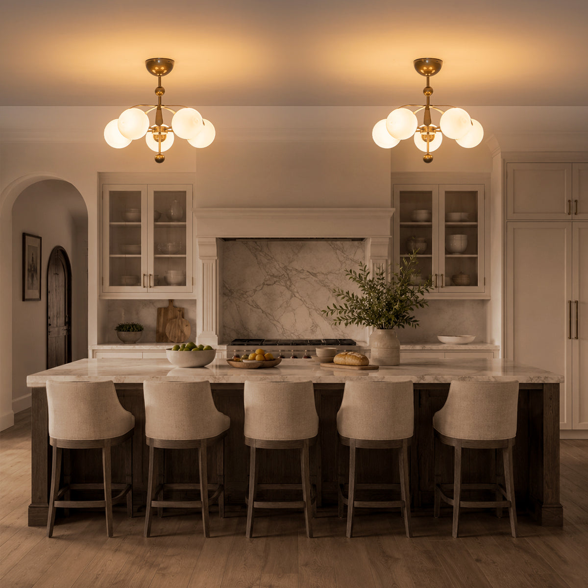 5 Light Milk White Glass Globe Chandelier Flush Mount Ceiling Light - product image 12 | Zenvolit