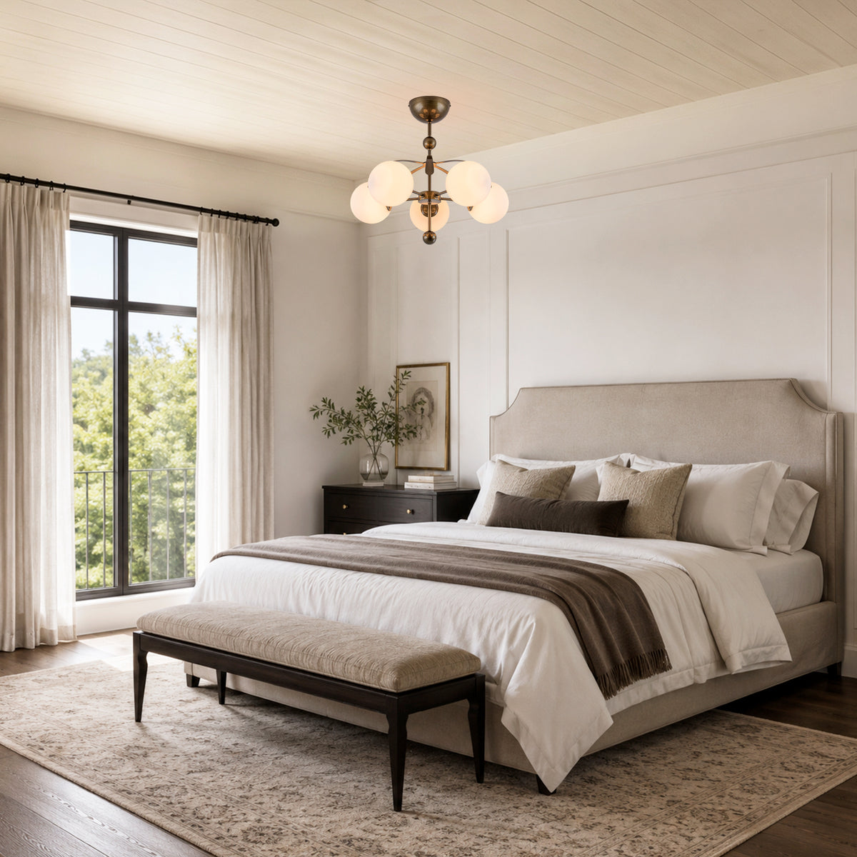 5 Light Milk White Glass Globe Chandelier Flush Mount Ceiling Light - product image 15 | Zenvolit