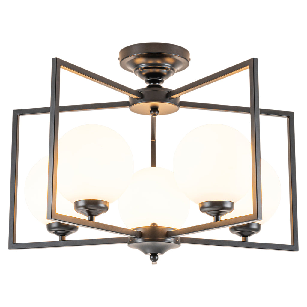 5 Light Opal Glass Globe Chandelier Frame Flush Mount Ceiling Light - product image 1 | Zenvolit