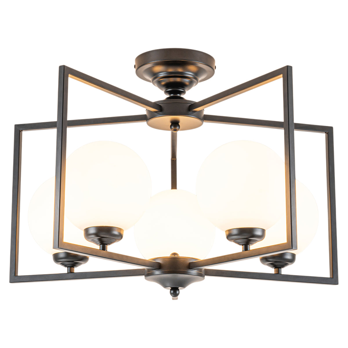 5 Light Opal Glass Globe Chandelier Frame Flush Mount Ceiling Light - product image 1 | Zenvolit