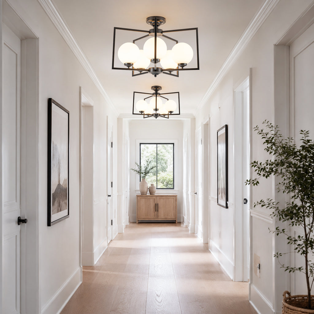5 Light Opal Glass Globe Chandelier Frame Flush Mount Ceiling Light - product image 3 | Zenvolit