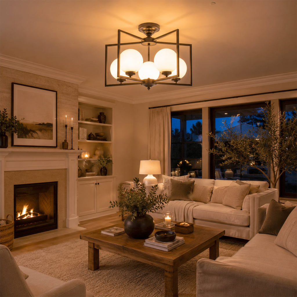 5 Light Opal Glass Globe Chandelier Frame Flush Mount Ceiling Light - product image 4 | Zenvolit