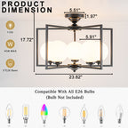 5 Light Opal Glass Globe Chandelier Frame Flush Mount Ceiling Light - product image 7 | Zenvolit