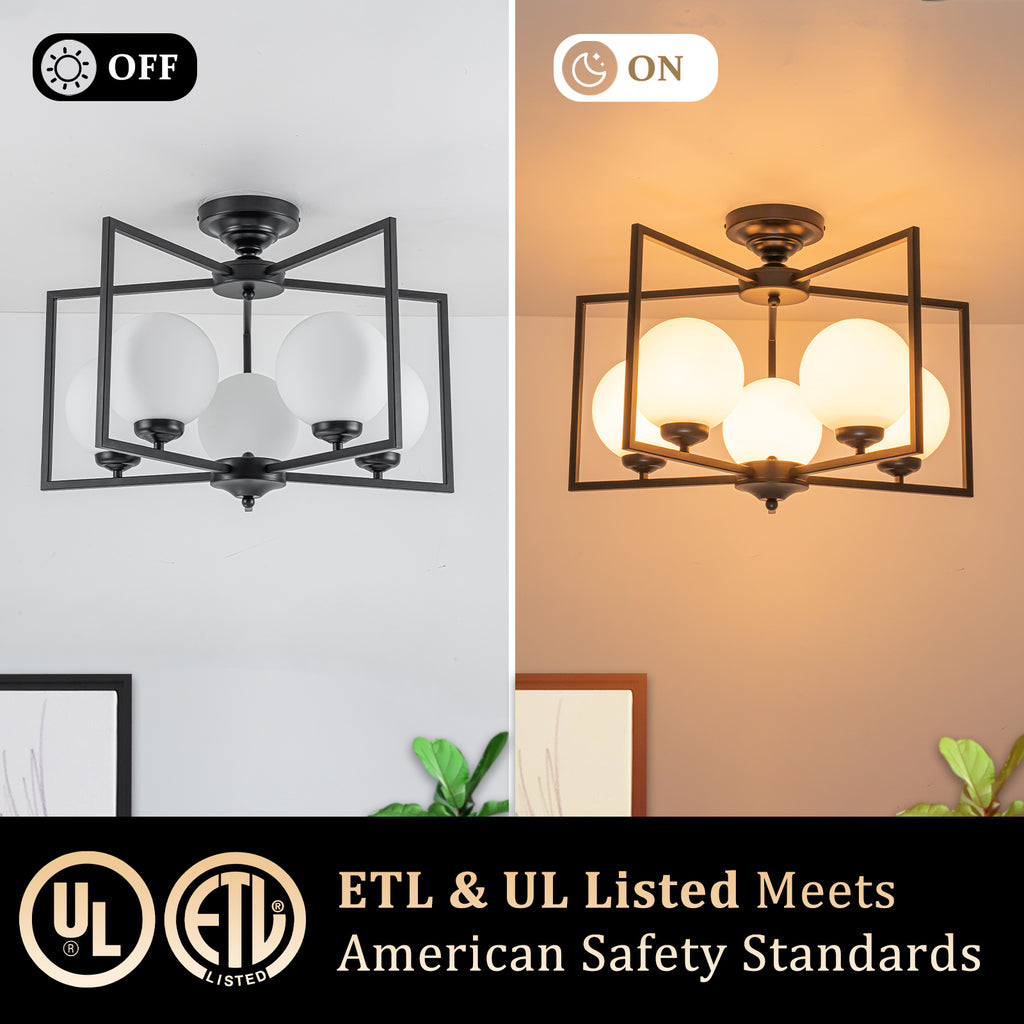 5 Light Opal Glass Globe Chandelier Frame Flush Mount Ceiling Light - product image 8 | Zenvolit