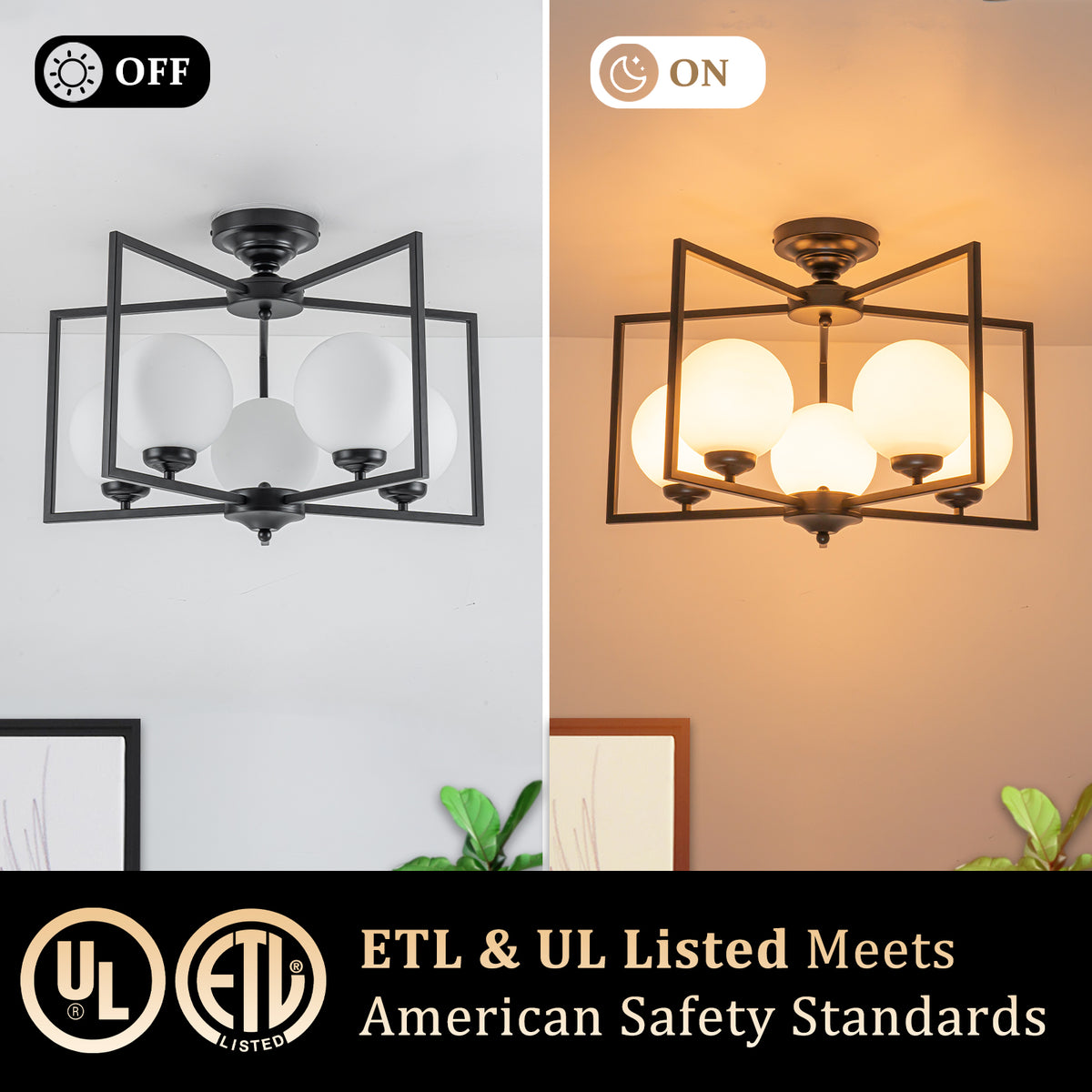 5 Light Opal Glass Globe Chandelier Frame Flush Mount Ceiling Light - product image 8 | Zenvolit