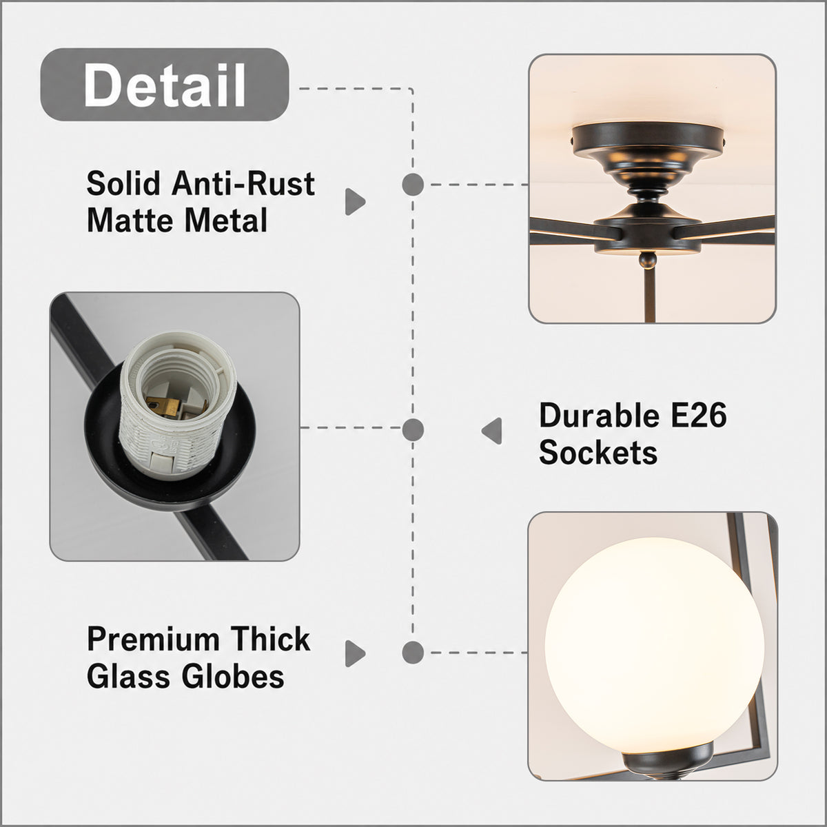 5 Light Opal Glass Globe Chandelier Frame Flush Mount Ceiling Light - product image 10 | Zenvolit
