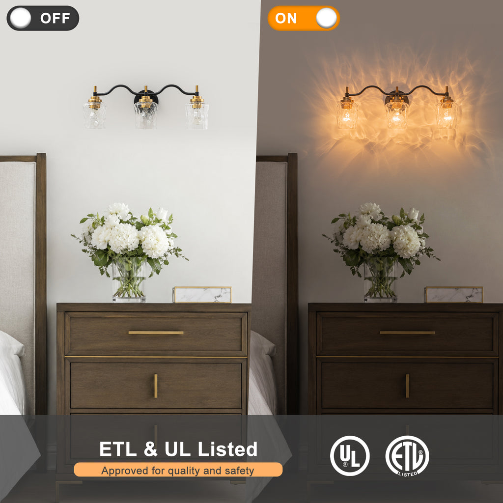 3-Light Modern Bathroom Vanity Light Ripple Glass Shades Wall Sconce - product image 12 | Zenvolit