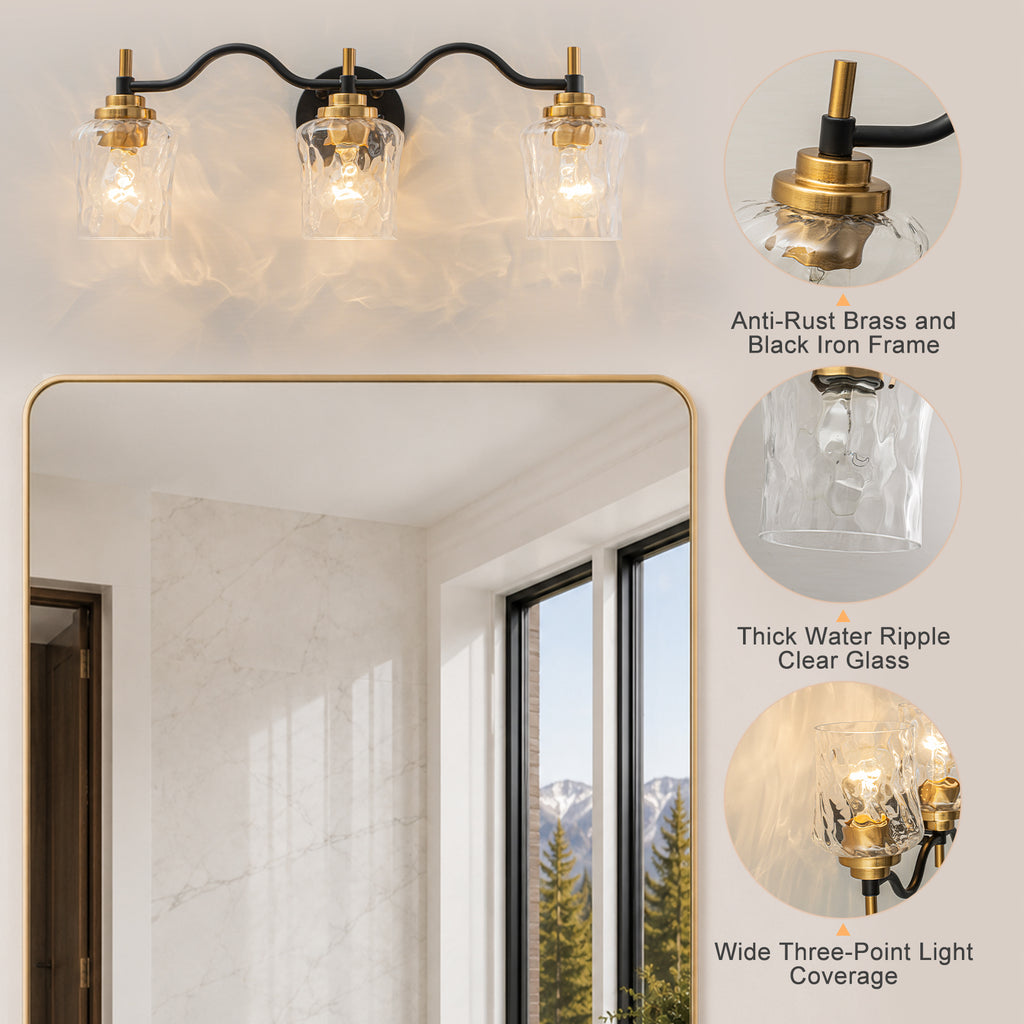 3-Light Modern Bathroom Vanity Light Ripple Glass Shades Wall Sconce - product image 13 | Zenvolit
