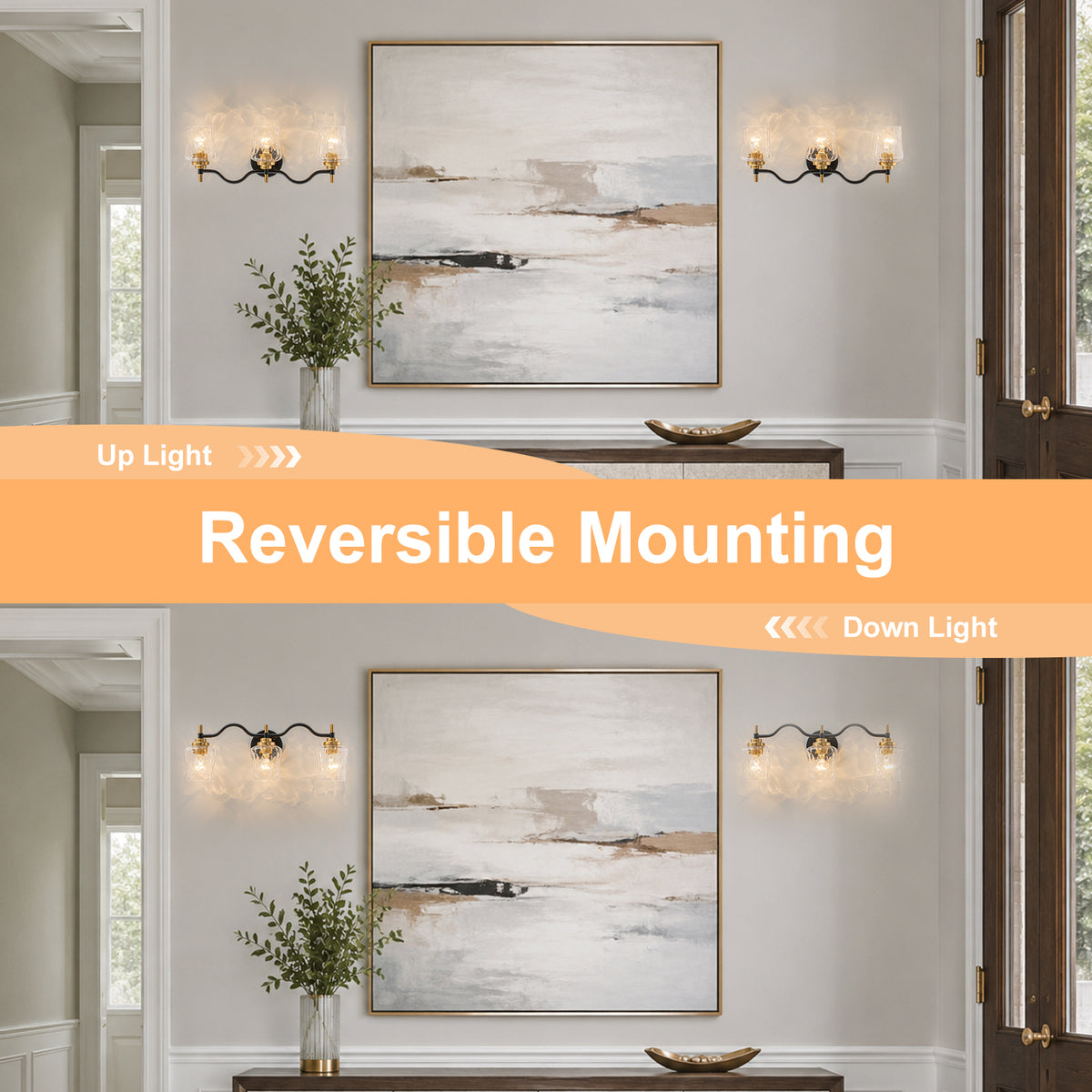 3-Light Modern Bathroom Vanity Light Ripple Glass Shades Wall Sconce - product image 18 | Zenvolit