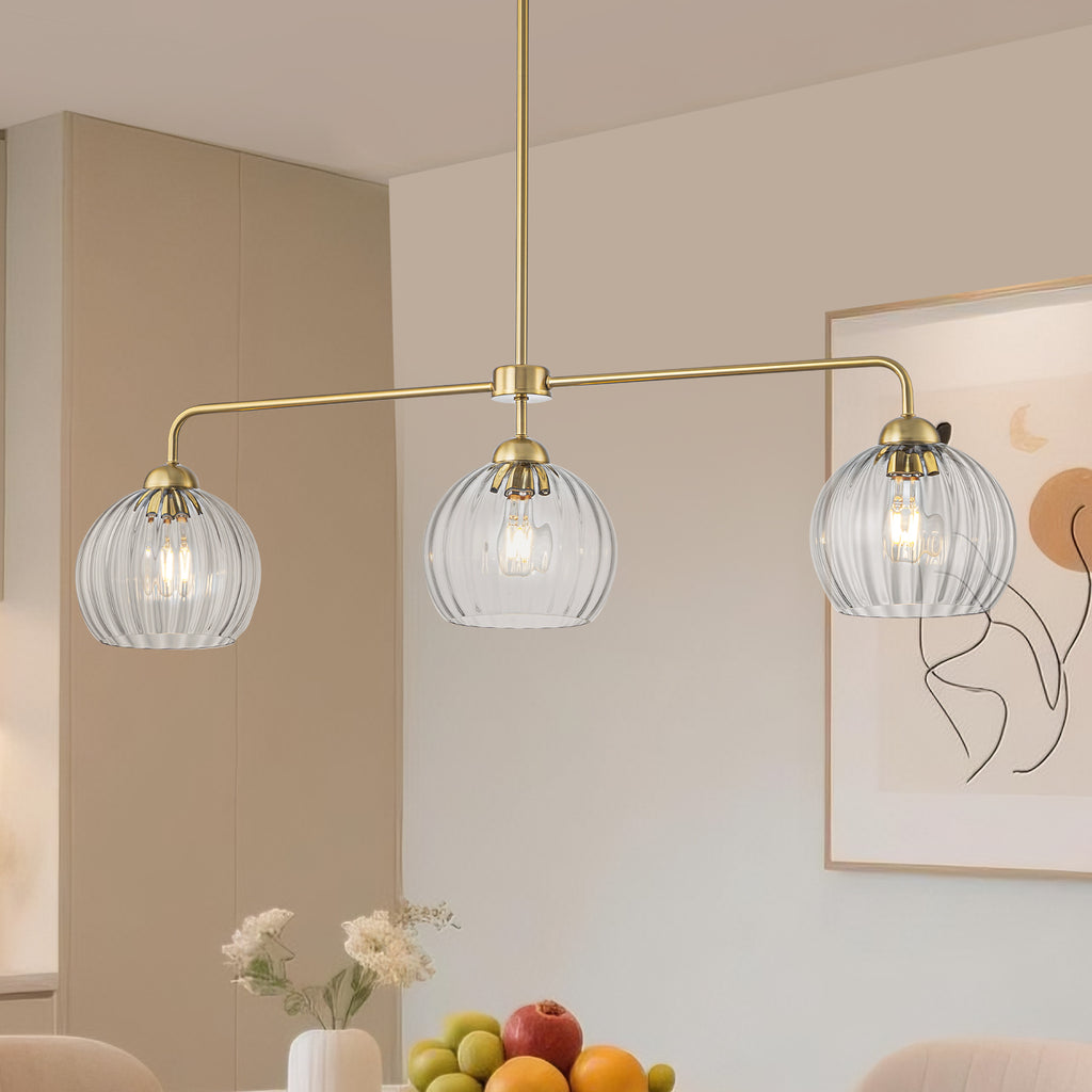 3 Light Linear Pendant Light Clear Ribbed Glass Shades Kitchen Island - product image 1 | Zenvolit