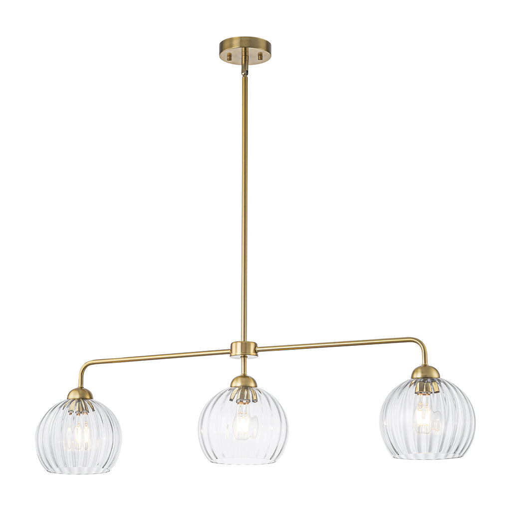 3 Light Linear Pendant Light Clear Ribbed Glass Shades Kitchen Island - product image 7 | Zenvolit