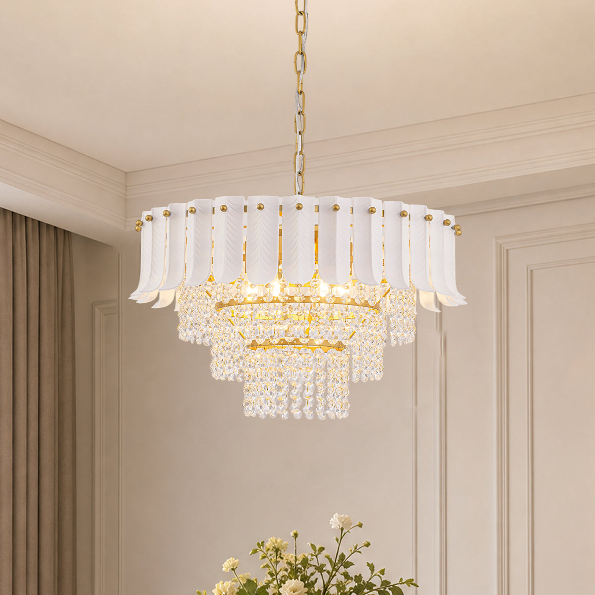 6 Light Ceramic Leaf Crystal Chandelier Modern Luxury Gold Pendant - product image 1 | Zenvolit