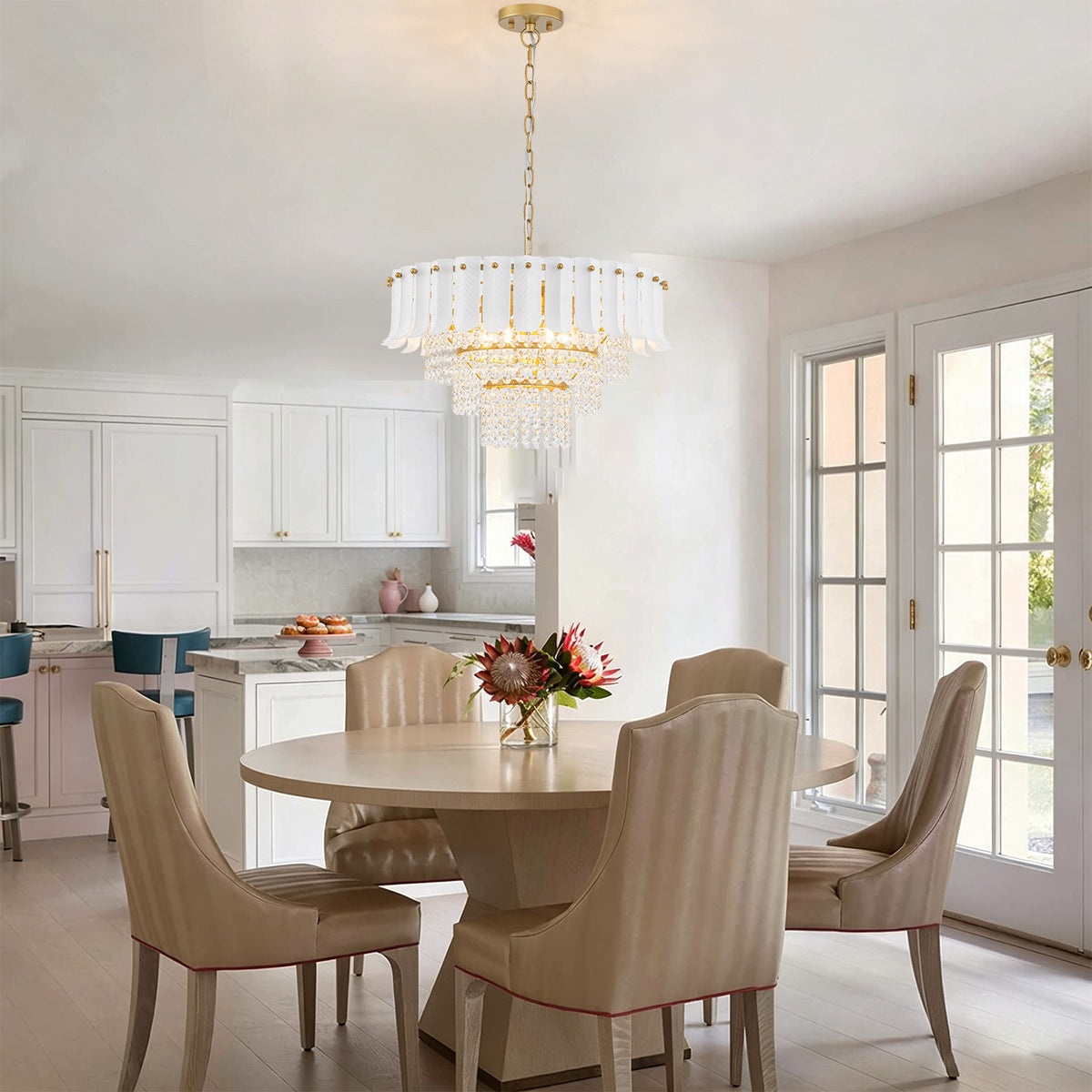 6 Light Ceramic Leaf Crystal Chandelier Modern Luxury Gold Pendant - product image 2 | Zenvolit