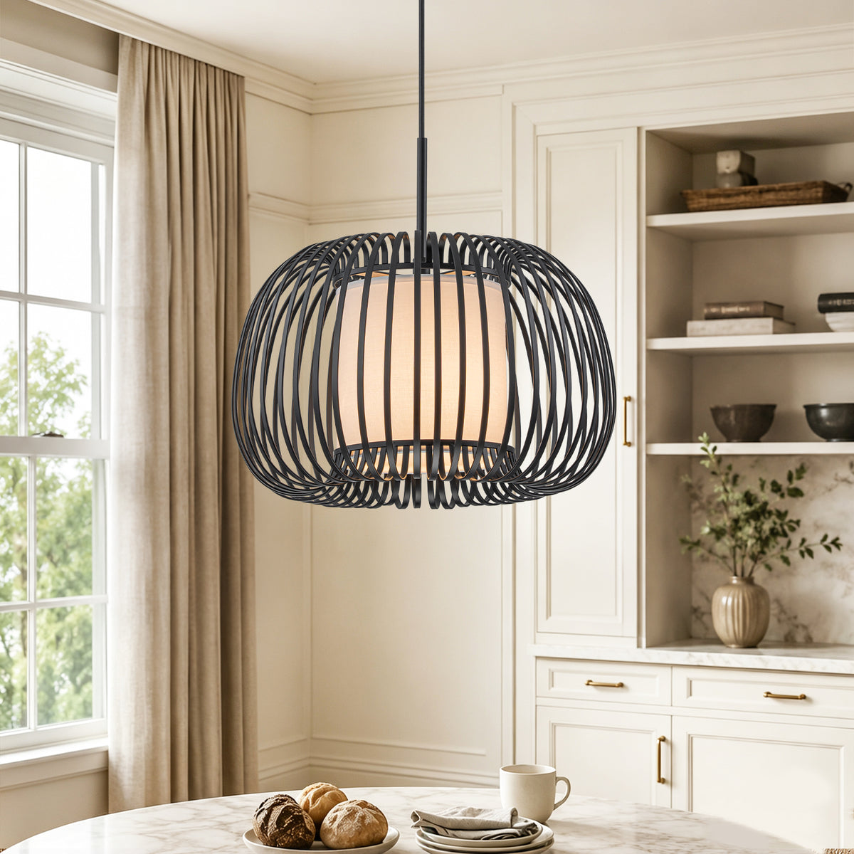 Modern Farmhouse Cage Pendant Light Apple-Shaped Black Metal Pendant - product image 2 | Zenvolit