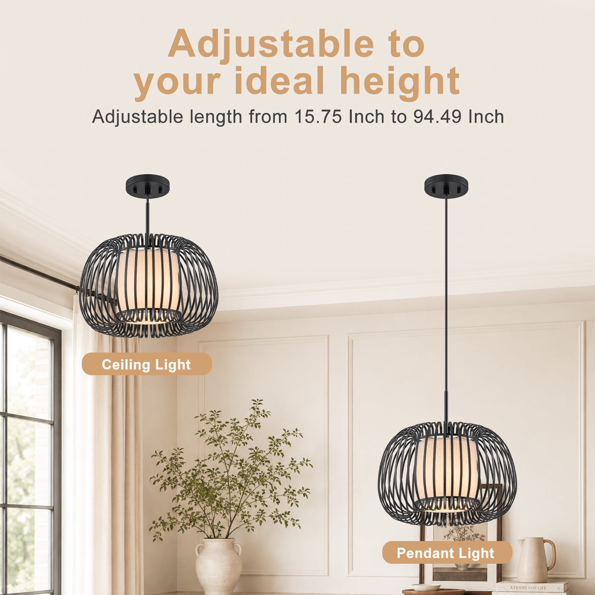 Modern Farmhouse Cage Pendant Light Apple-Shaped Black Metal Pendant - product image 3 | Zenvolit