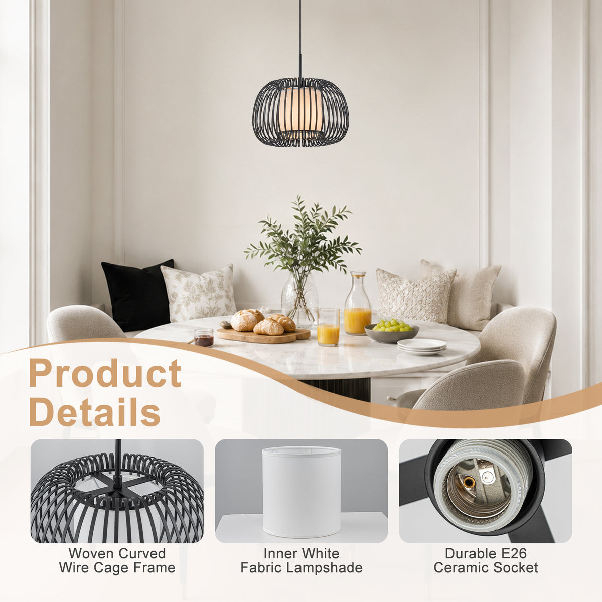 Modern Farmhouse Cage Pendant Light Apple-Shaped Black Metal Pendant - product image 4 | Zenvolit