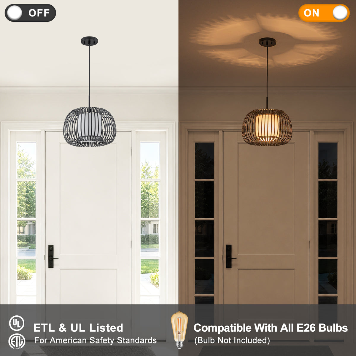 Modern Farmhouse Cage Pendant Light Apple-Shaped Black Metal Pendant - product image 5 | Zenvolit