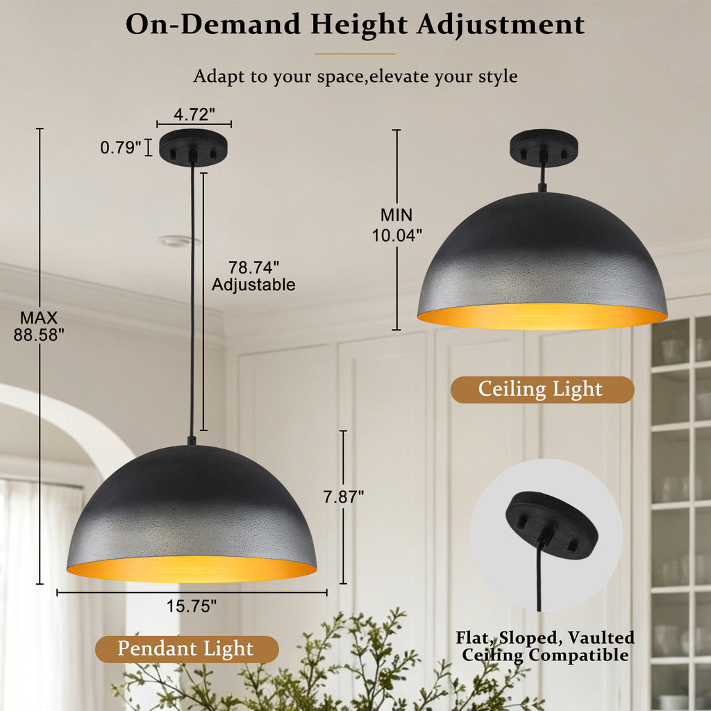 Black Pendant Light Dome Metal Shade Kitchen Island Dining Room - product image 6 | Zenvolit