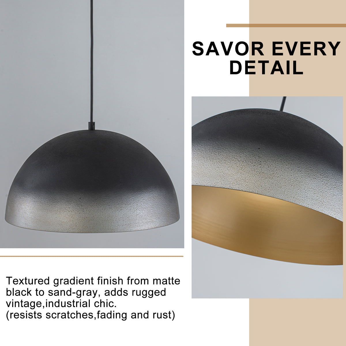 Black Pendant Light Dome Metal Shade Kitchen Island Dining Room - product image 8 | Zenvolit
