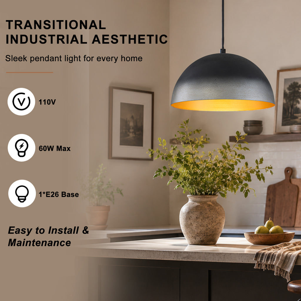 Black Pendant Light Dome Metal Shade Kitchen Island Dining Room - product image 9 | Zenvolit
