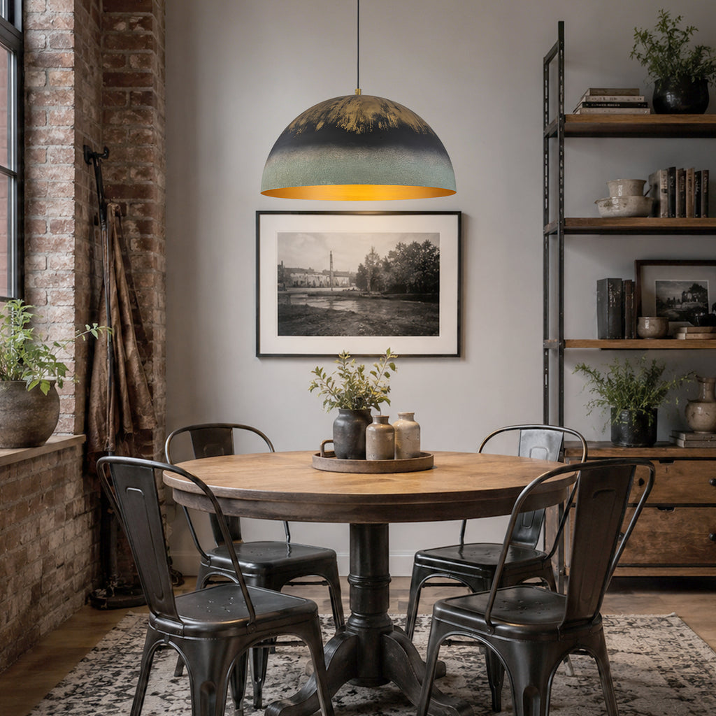 Black Gold & Patina Green Pendant Light Dome Metal Shade Kitchen - product image 4 | Zenvolit