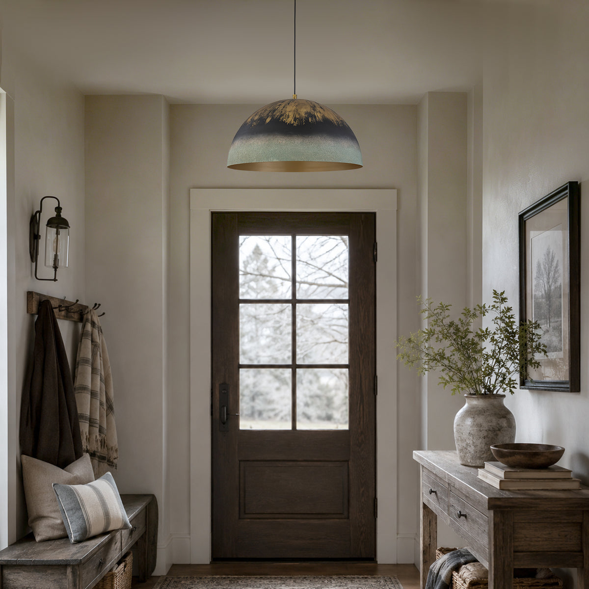 Black Gold & Patina Green Pendant Light Dome Metal Shade Kitchen - product image 5 | Zenvolit