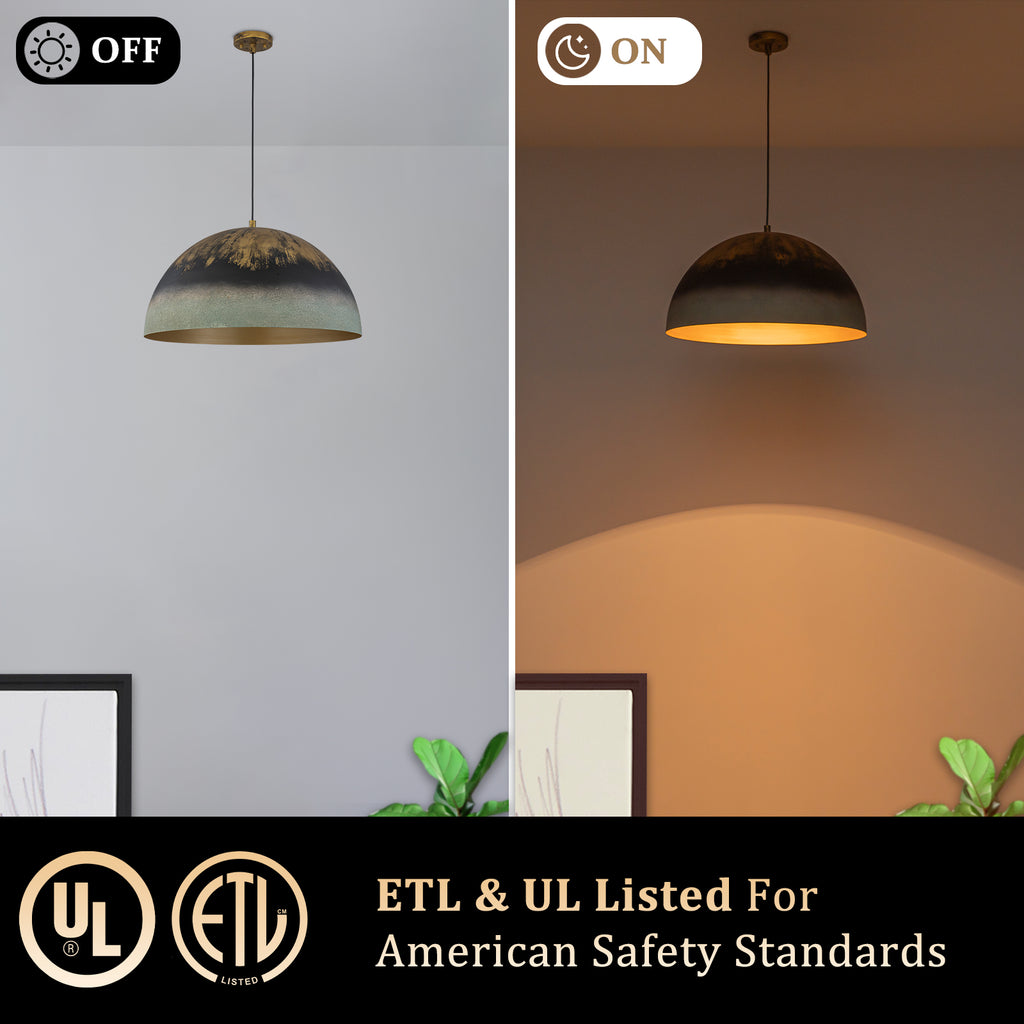 Black Gold & Patina Green Pendant Light Dome Metal Shade Kitchen - product image 7 | Zenvolit