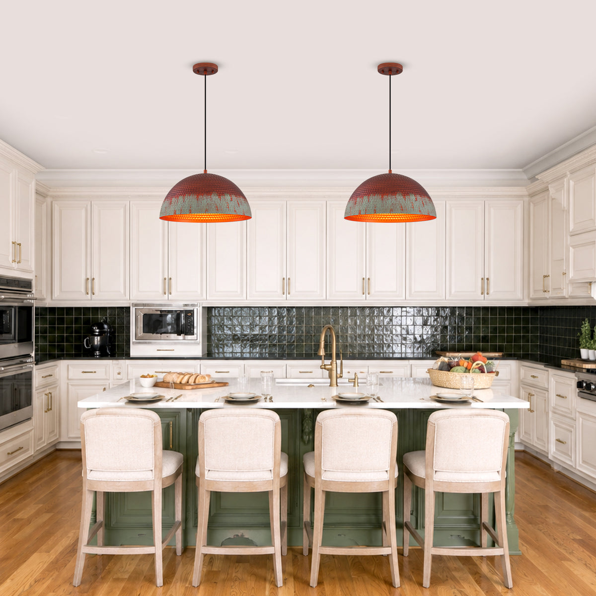 Red Copper & Patina Green Pendant Light Hammered Dome Metal Shade - product image 1 | Zenvolit