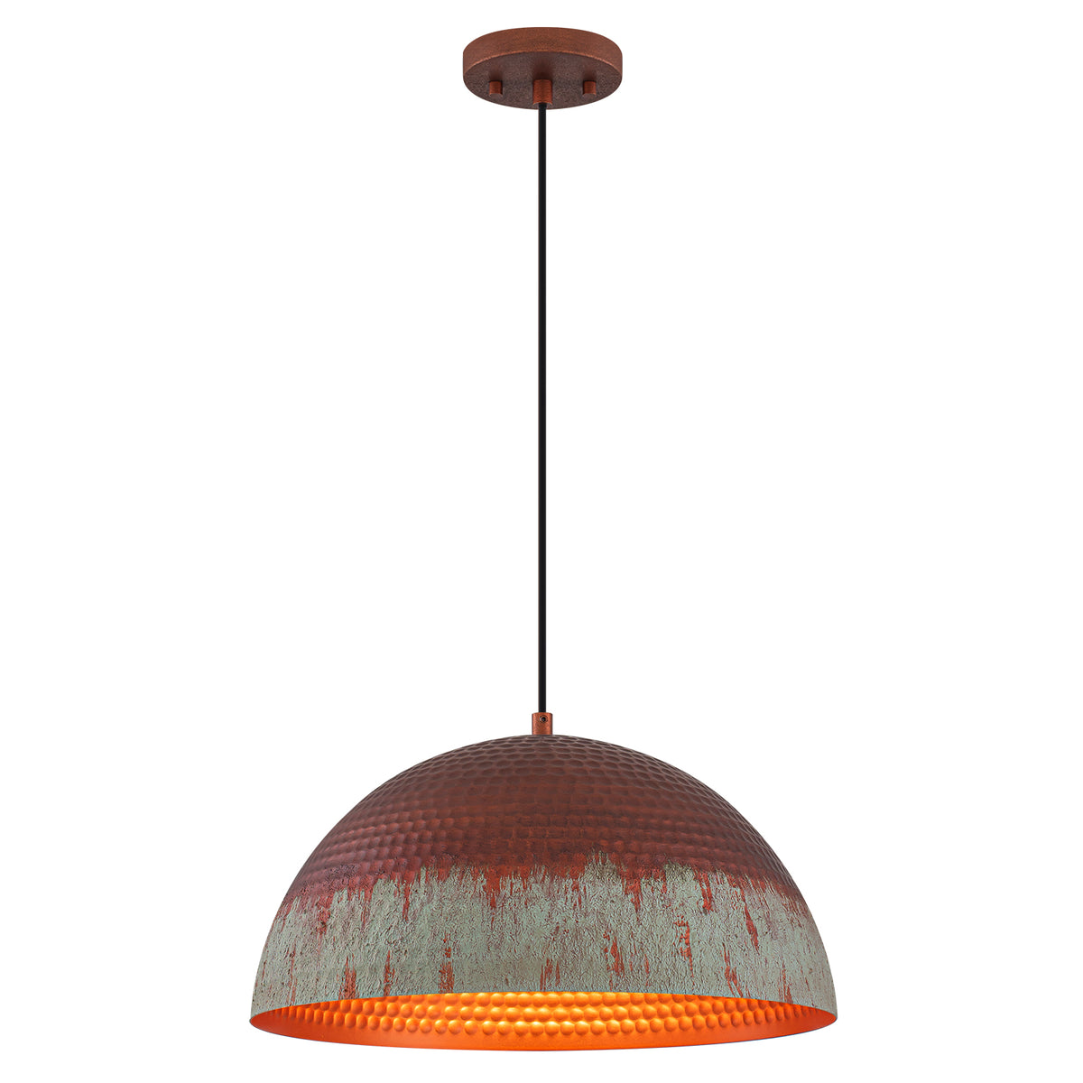 Red Copper & Patina Green Pendant Light Hammered Dome Metal Shade - product image 2 | Zenvolit