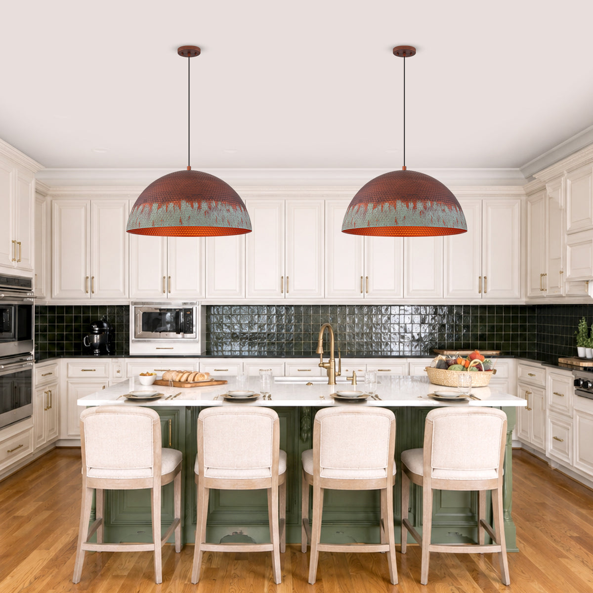 Red Copper & Patina Green Pendant Light Hammered Dome Metal Shade - product image 1 | Zenvolit