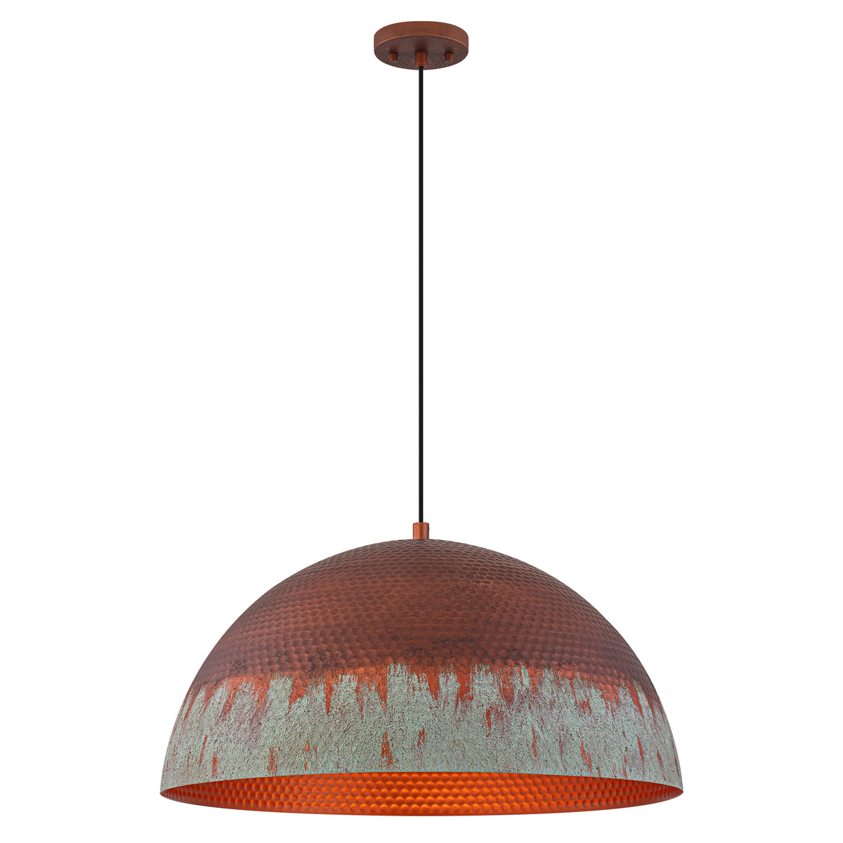 Red Copper & Patina Green Pendant Light Hammered Dome Metal Shade - product image 2 | Zenvolit