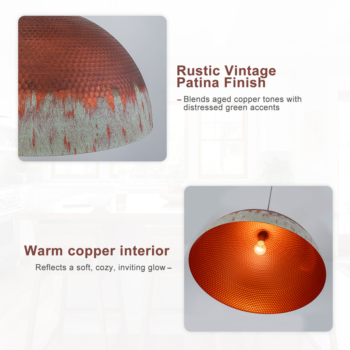 Red Copper & Patina Green Pendant Light Hammered Dome Metal Shade - product image 4 | Zenvolit