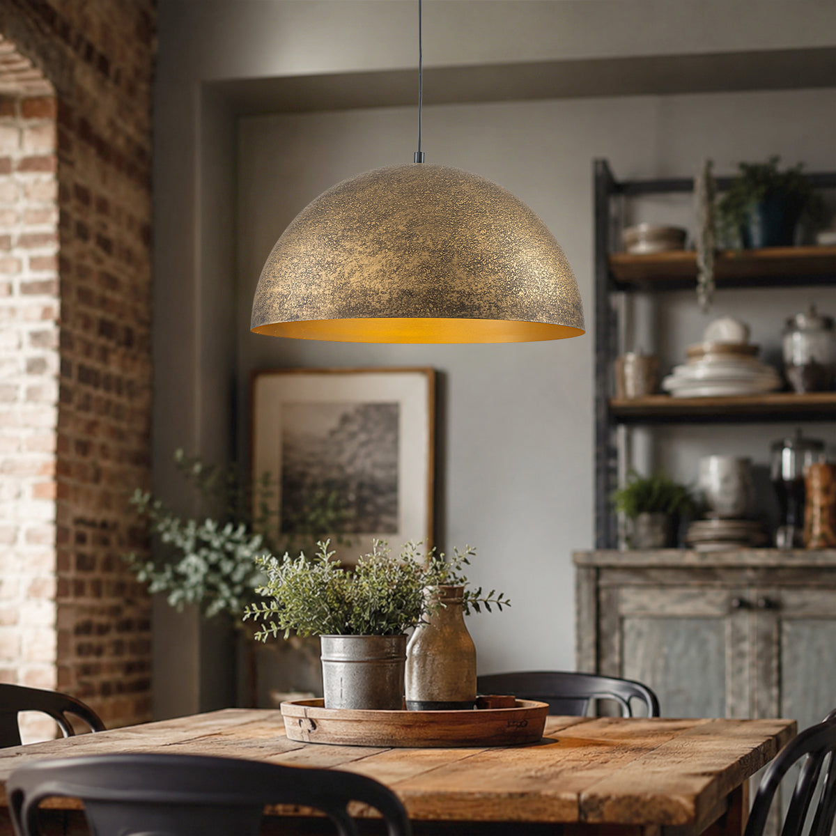 23.62 inch Industrial Dome Pendant Light Antique Bronze Metal Kitchen - product image 2 | Zenvolit