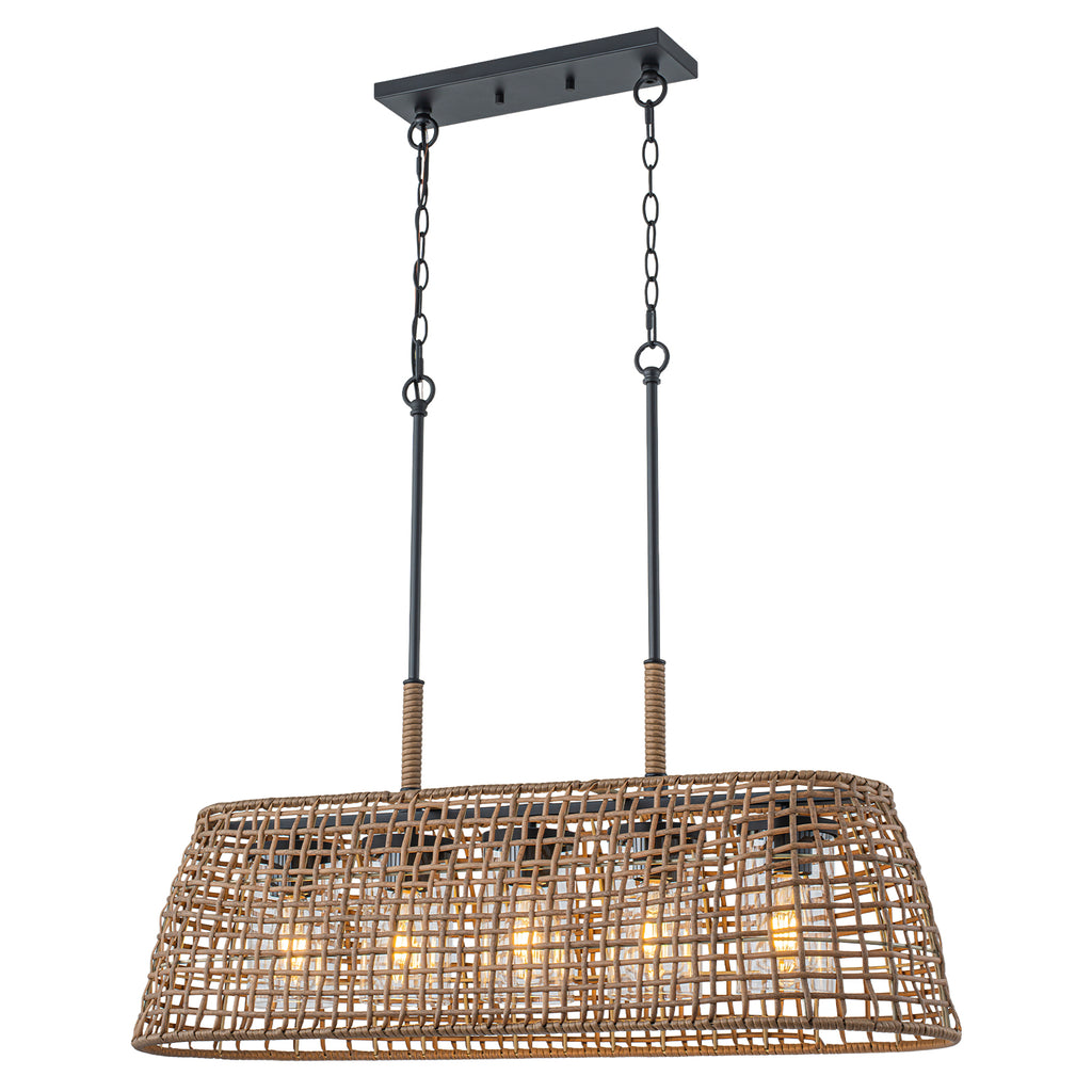 5 Light Rattan Chandelier Glass Shades Boho Pendant Light Kitchen - product image 1 | Zenvolit