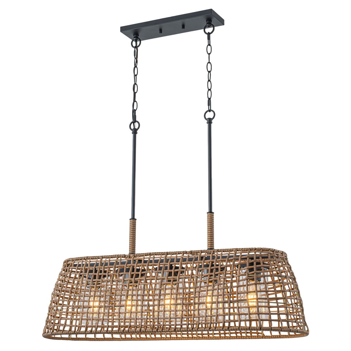 5 Light Rattan Chandelier Glass Shades Boho Pendant Light Kitchen - product image 1 | Zenvolit