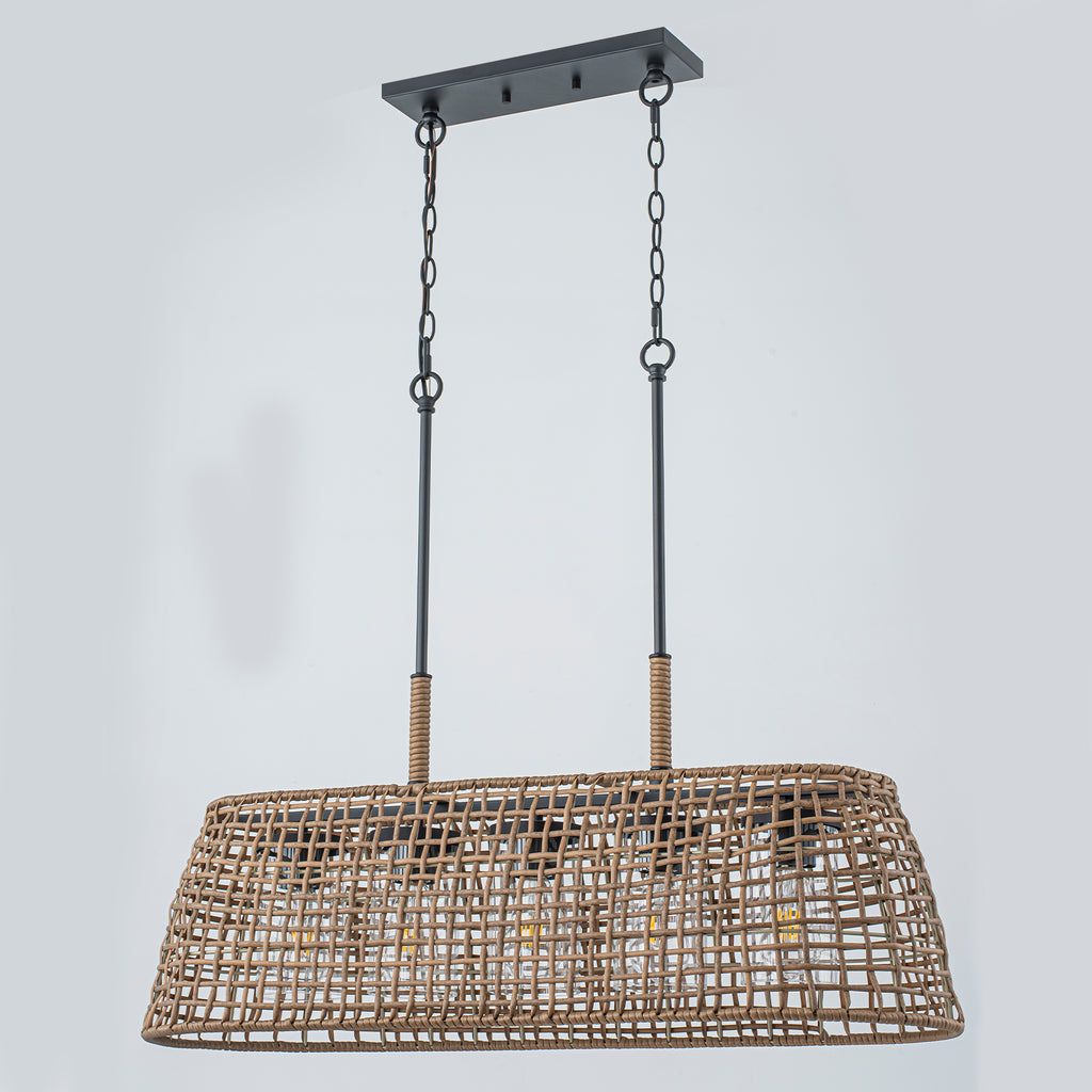 5 Light Rattan Chandelier Glass Shades Boho Pendant Light Kitchen - product image 3 | Zenvolit