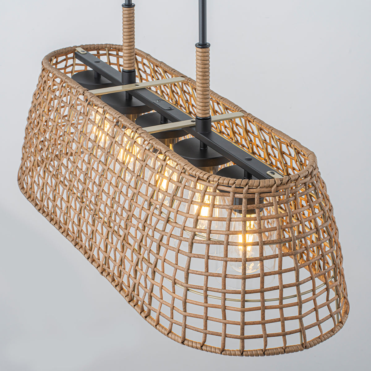 5 Light Rattan Chandelier Glass Shades Boho Pendant Light Kitchen - product image 4 | Zenvolit
