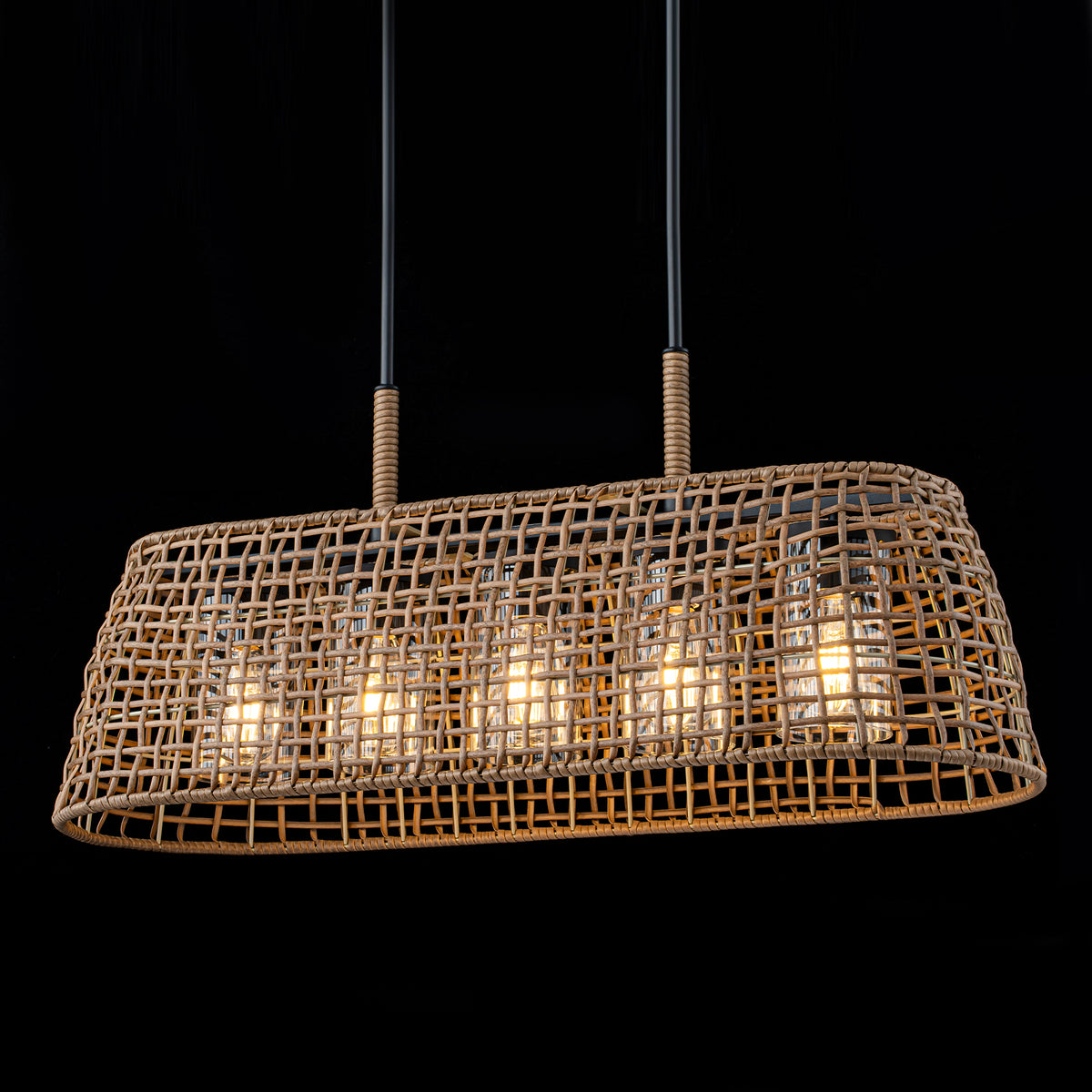 5 Light Rattan Chandelier Glass Shades Boho Pendant Light Kitchen - product image 5 | Zenvolit